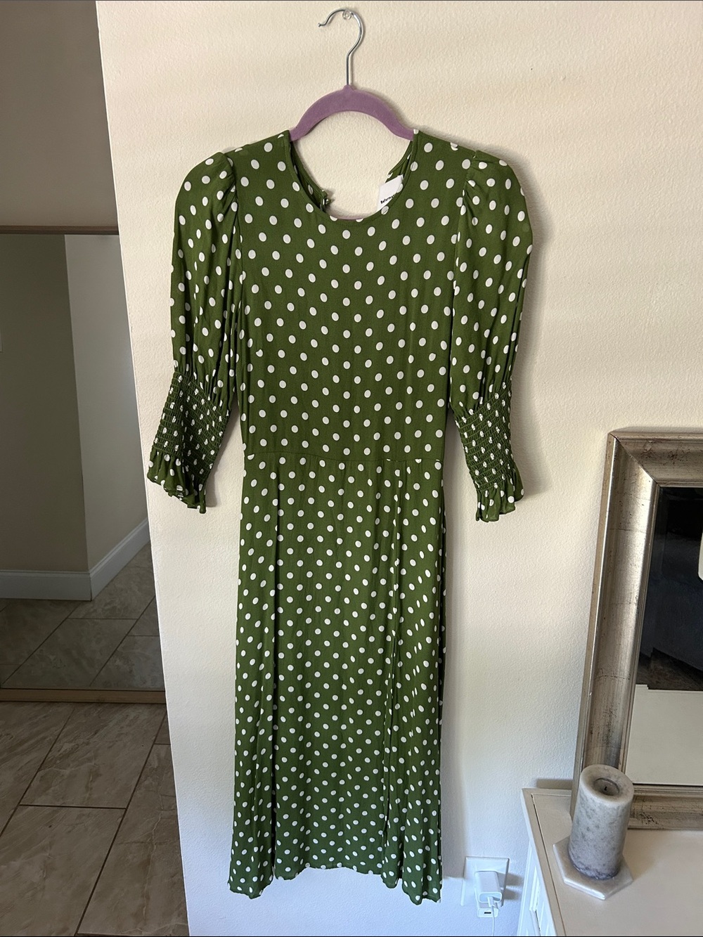 Reformation Carolena midi polka dots Dress in Edamame green - Picture 2 of 12